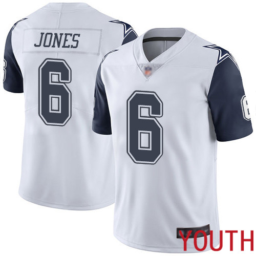 Youth Dallas Cowboys Limited White Chris Jones #6 Rush Vapor Untouchable NFL Jersey->nfl t-shirts->Sports Accessory